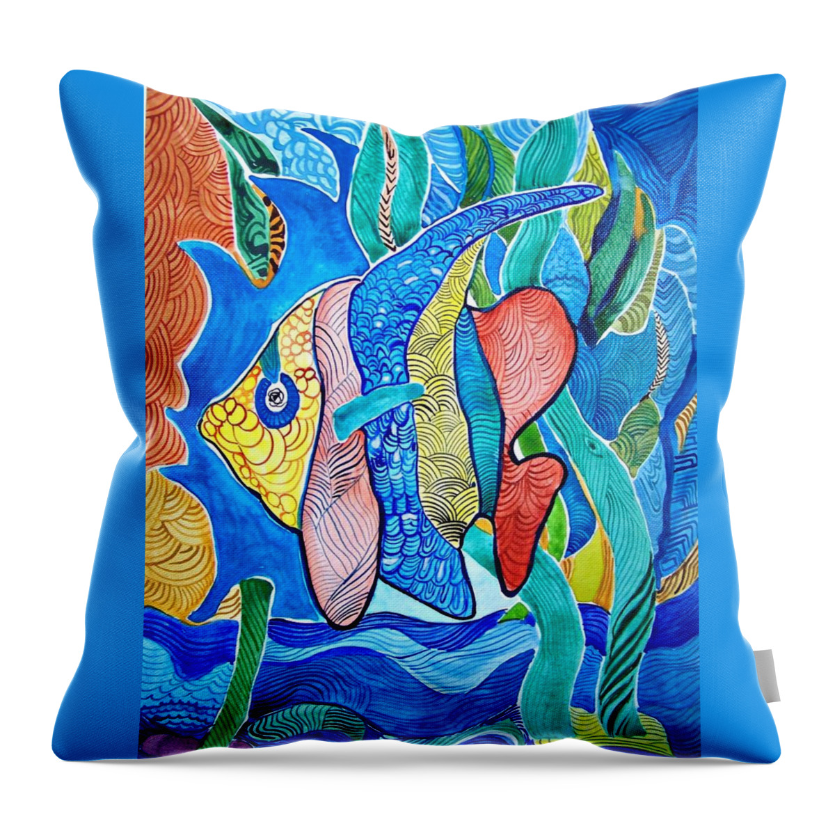  Watercolor Fish Prints Throw Pillow featuring the painting Under the Sea by Sandra Lira