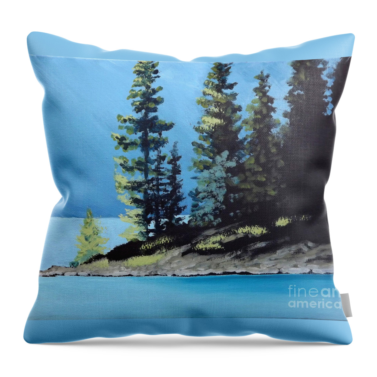 Rocky Mountain Lake Throw Pillow featuring the painting Upper Kananaskis Lake by Diane Ellingham