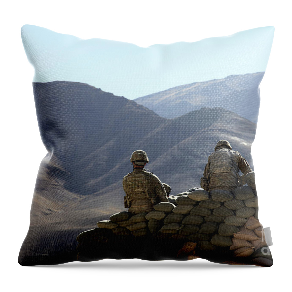 Afghanistan Throw Pillow featuring the photograph U.s. Army Soldiers Run Communications by Stocktrek Images