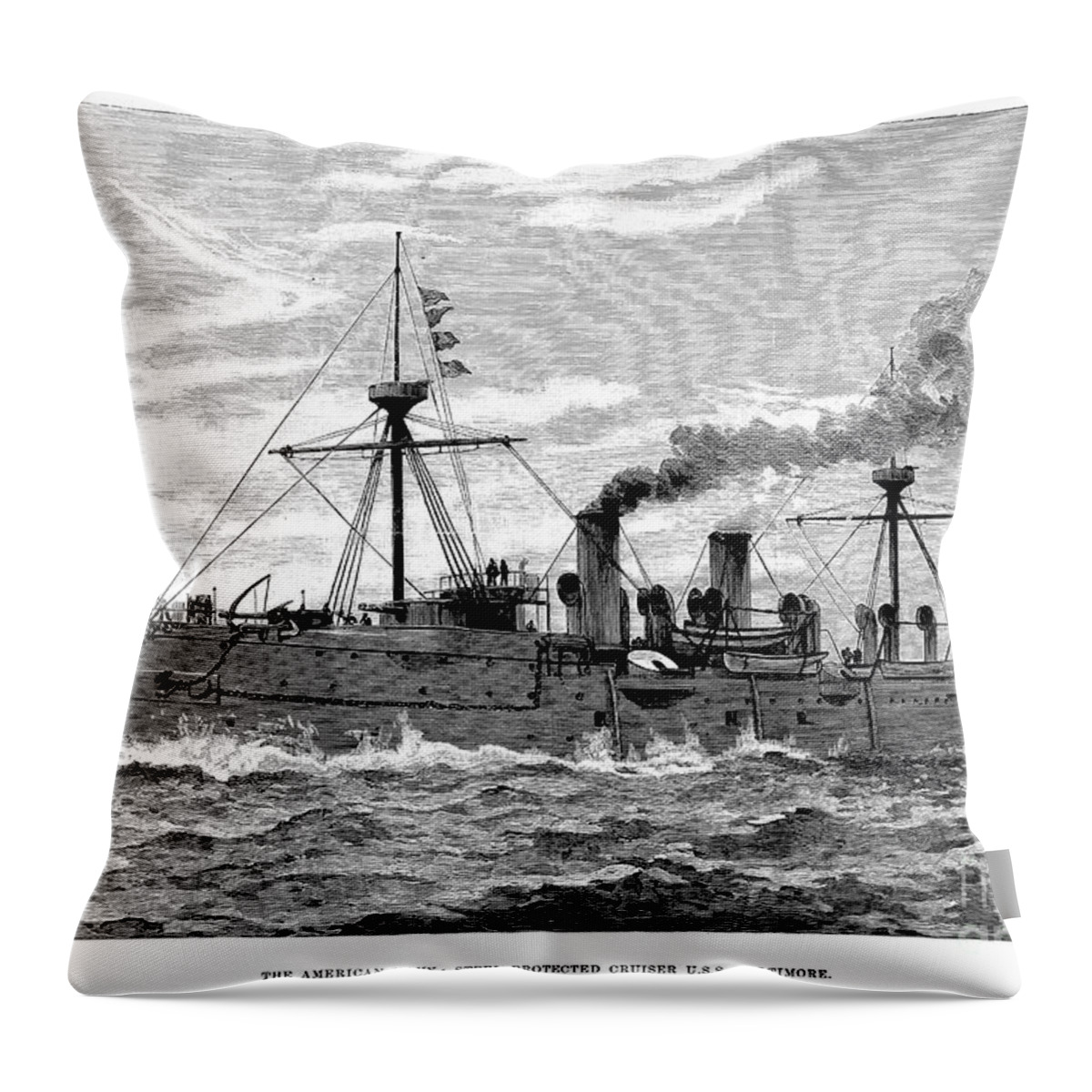 1890 Throw Pillow featuring the photograph Uss Baltimore, 1890 by Granger