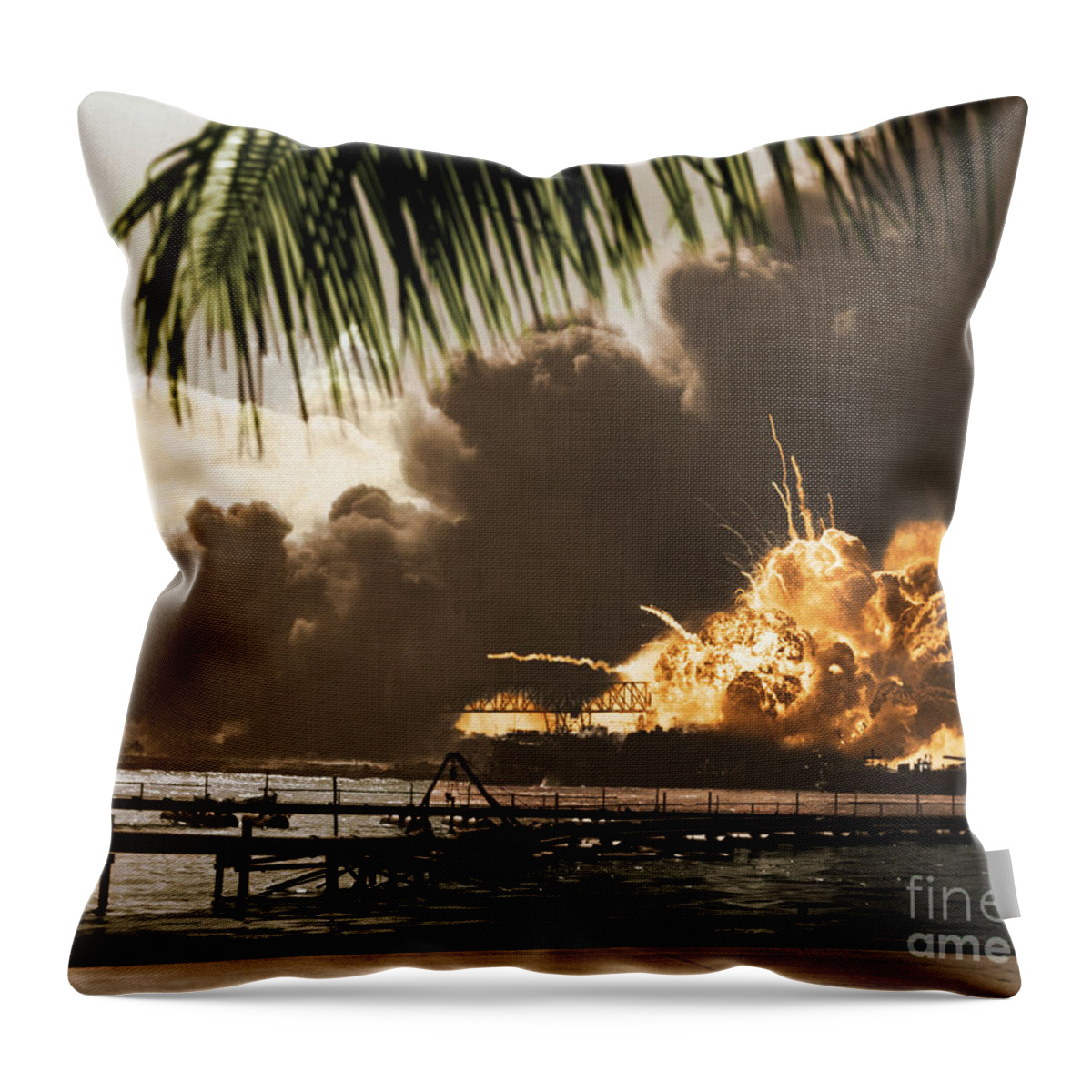 History Throw Pillow featuring the photograph U S S Shaw Pearl Harbor December 7 1941 by Photo Researchers