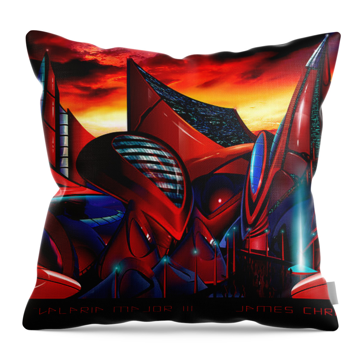 Science Fiction City Throw Pillow featuring the painting Valaria Major III by James Hill