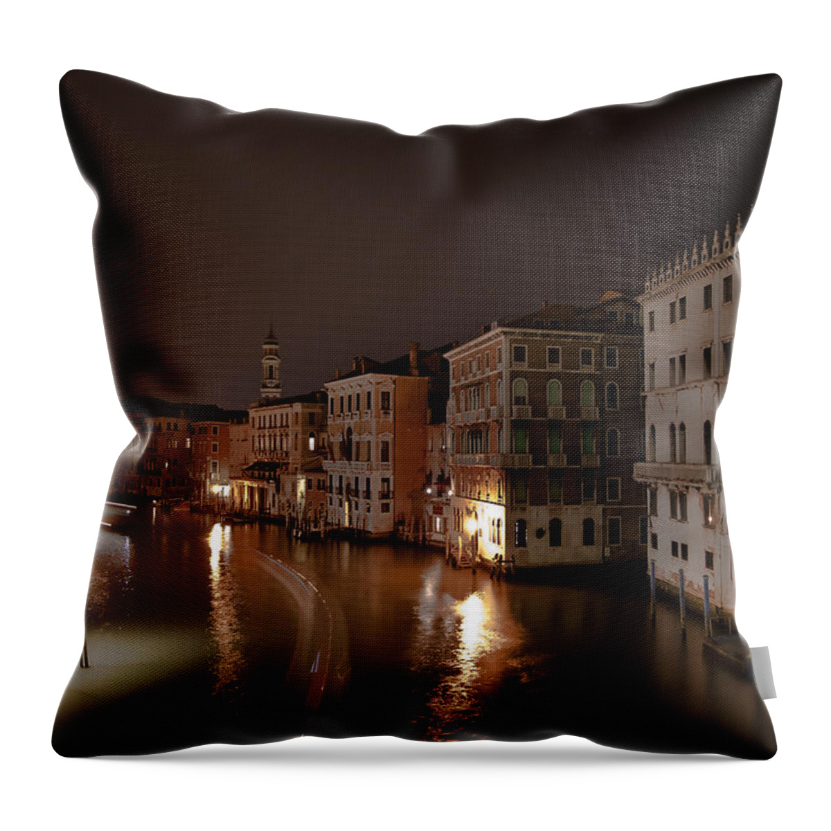 Architecture Throw Pillow featuring the photograph Venice by night by Joana Kruse