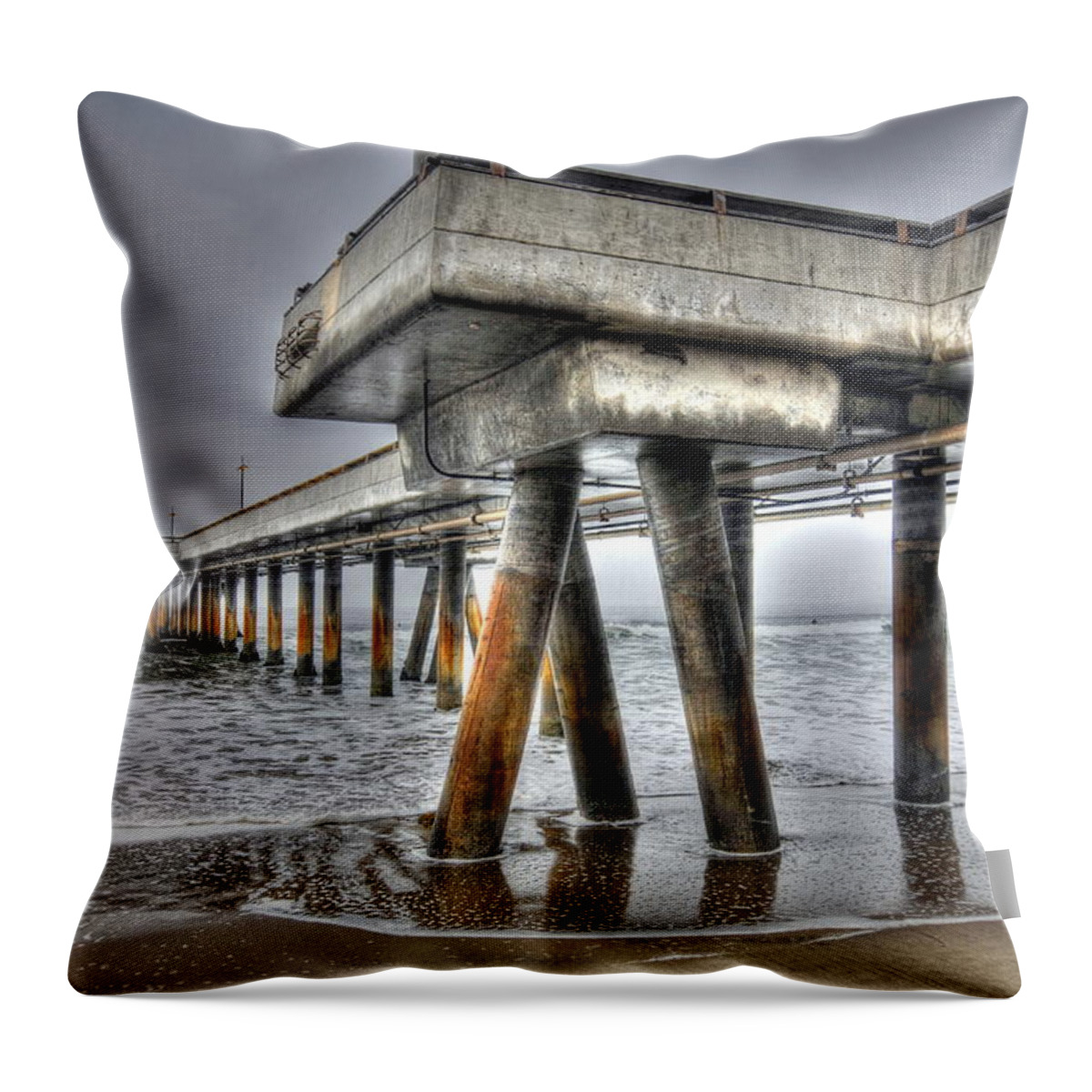 Venice Beach Pier Throw Pillow featuring the photograph Venice Pier Industrial 2 by Richard Omura