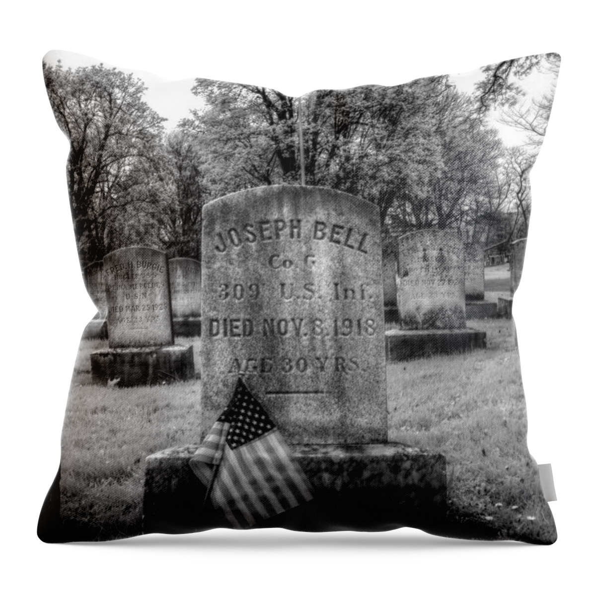 Grave Throw Pillow featuring the photograph Veteran Grave Veteran Flag by Joshua House