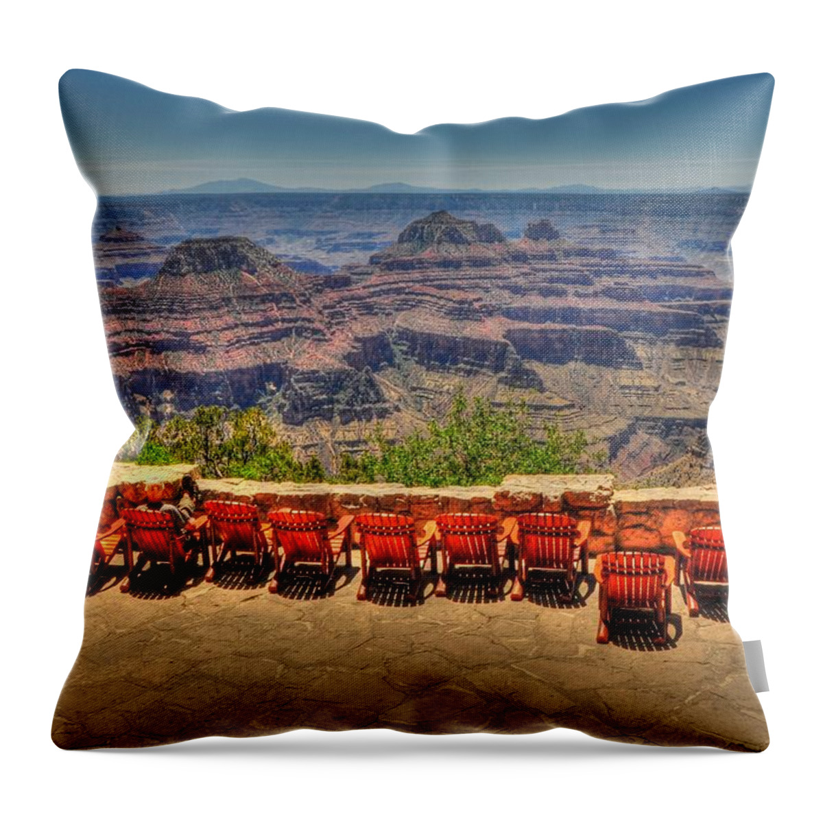 Grand Canyon Throw Pillow featuring the photograph View Deck - Grand Canyon Lodge - North Rim by Bruce Friedman