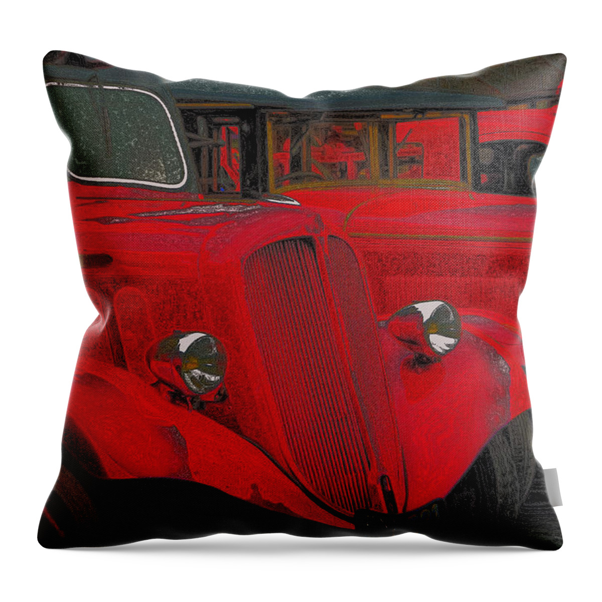 Delahaye Truck Throw Pillow featuring the digital art Vintage Fire Truck Techno Art by Tony Grider