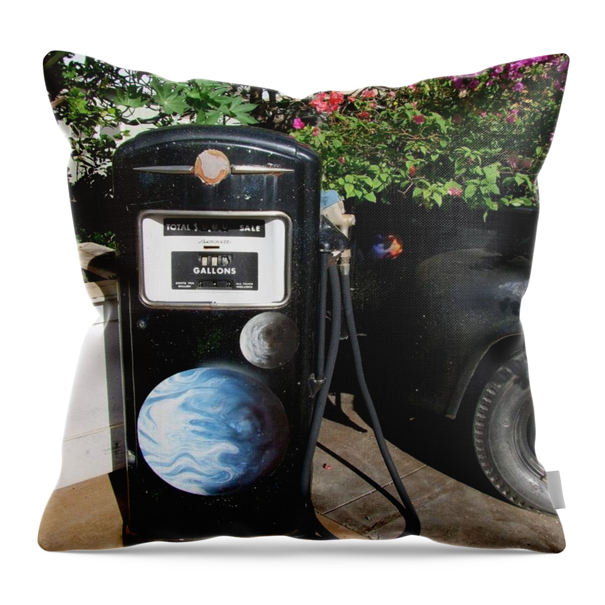 Mary Deal Throw Pillow featuring the photograph Vintage Gas Pump by Mary Deal