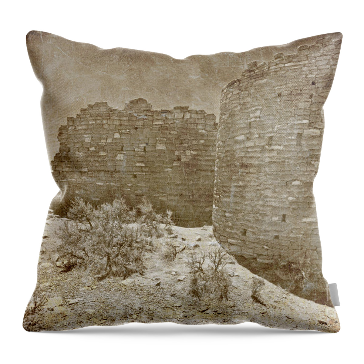 Ruin Throw Pillow featuring the photograph Vintage Hovenweep Castle by Bob and Nancy Kendrick