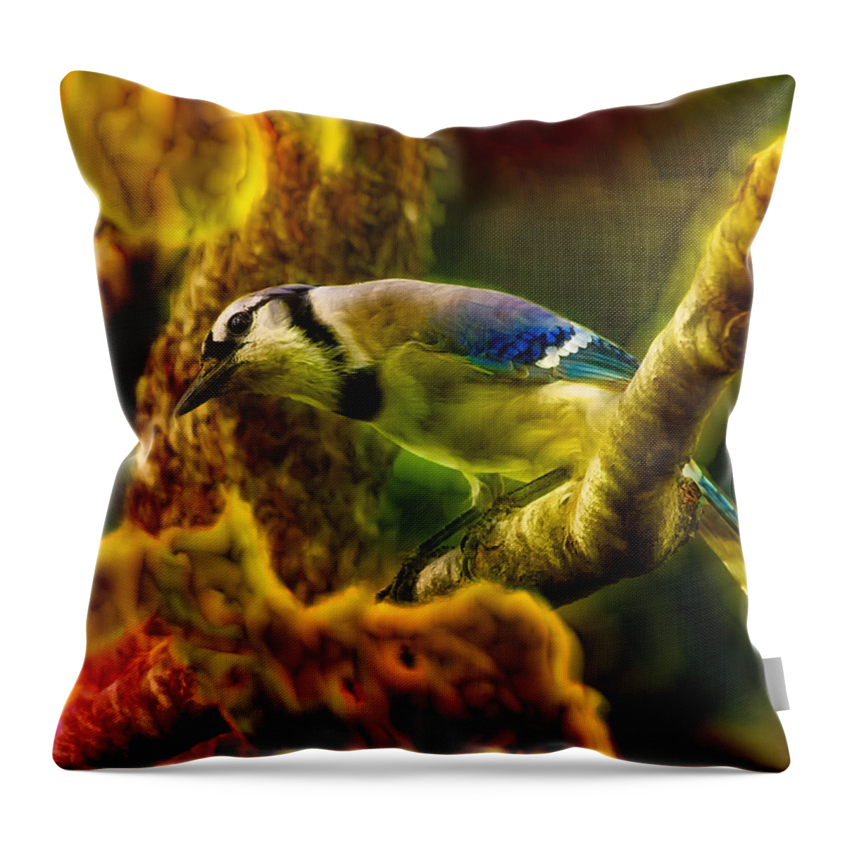 Blue Jay Throw Pillow featuring the photograph Visions of a Blue Jay by Bill and Linda Tiepelman