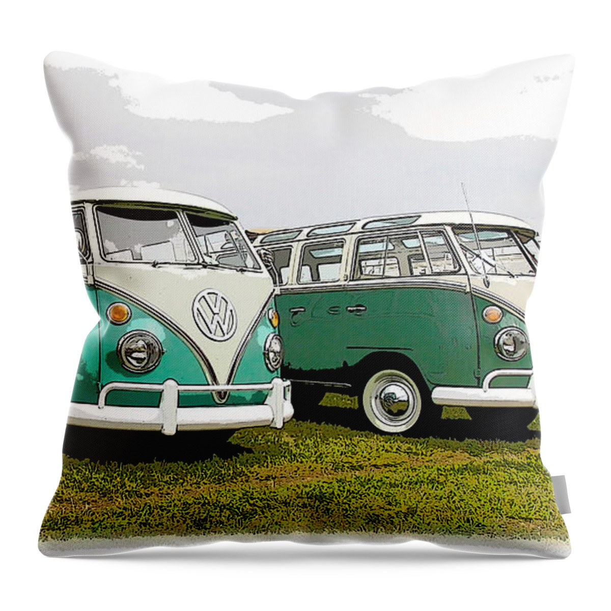 Volkswagen Throw Pillow featuring the photograph Volkswagen Bus Row by Steve McKinzie