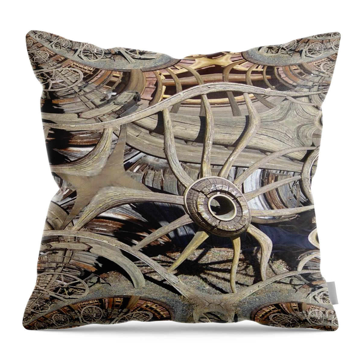 Wagon Wheel Throw Pillow featuring the digital art Wagon Wheel Fractal by Charles Robinson
