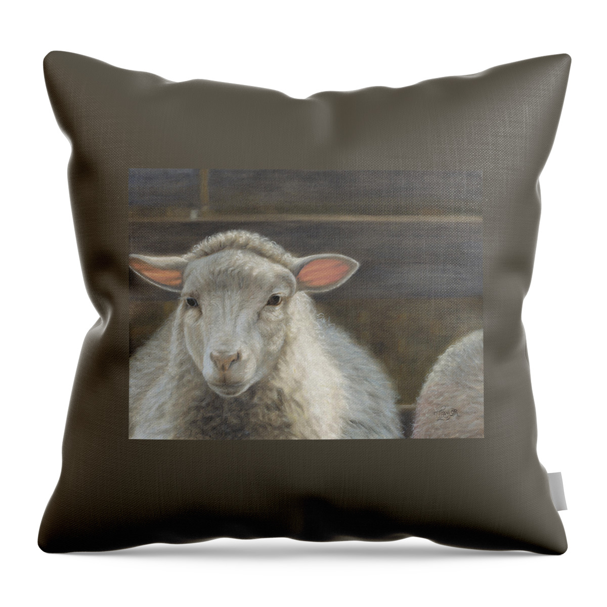 Sheep Throw Pillow featuring the painting Waiting For The Shepherd by Tammy Taylor