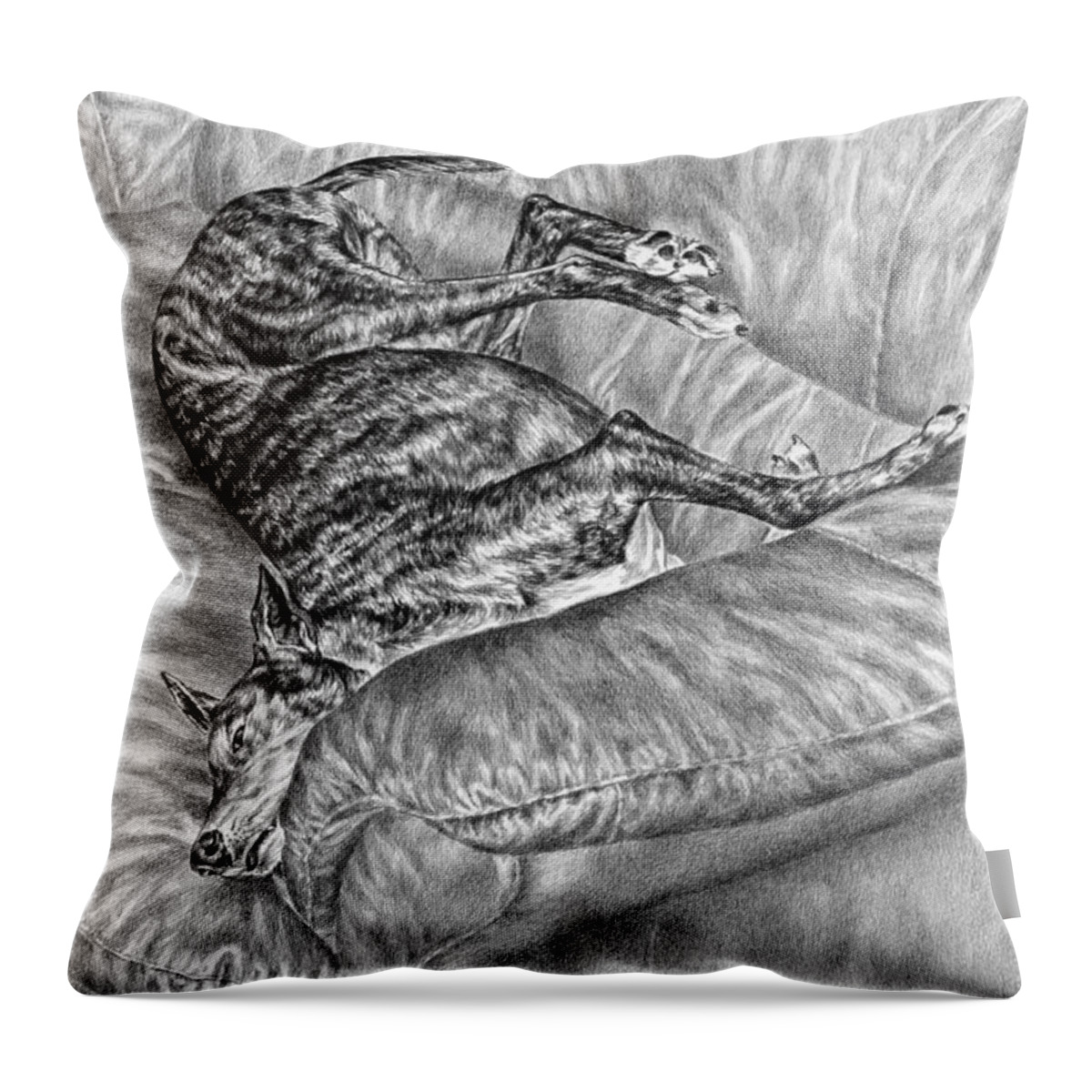 Greyhound Throw Pillow featuring the drawing Wake Me for Dinner - Greyhound Dog Art Print by Kelli Swan