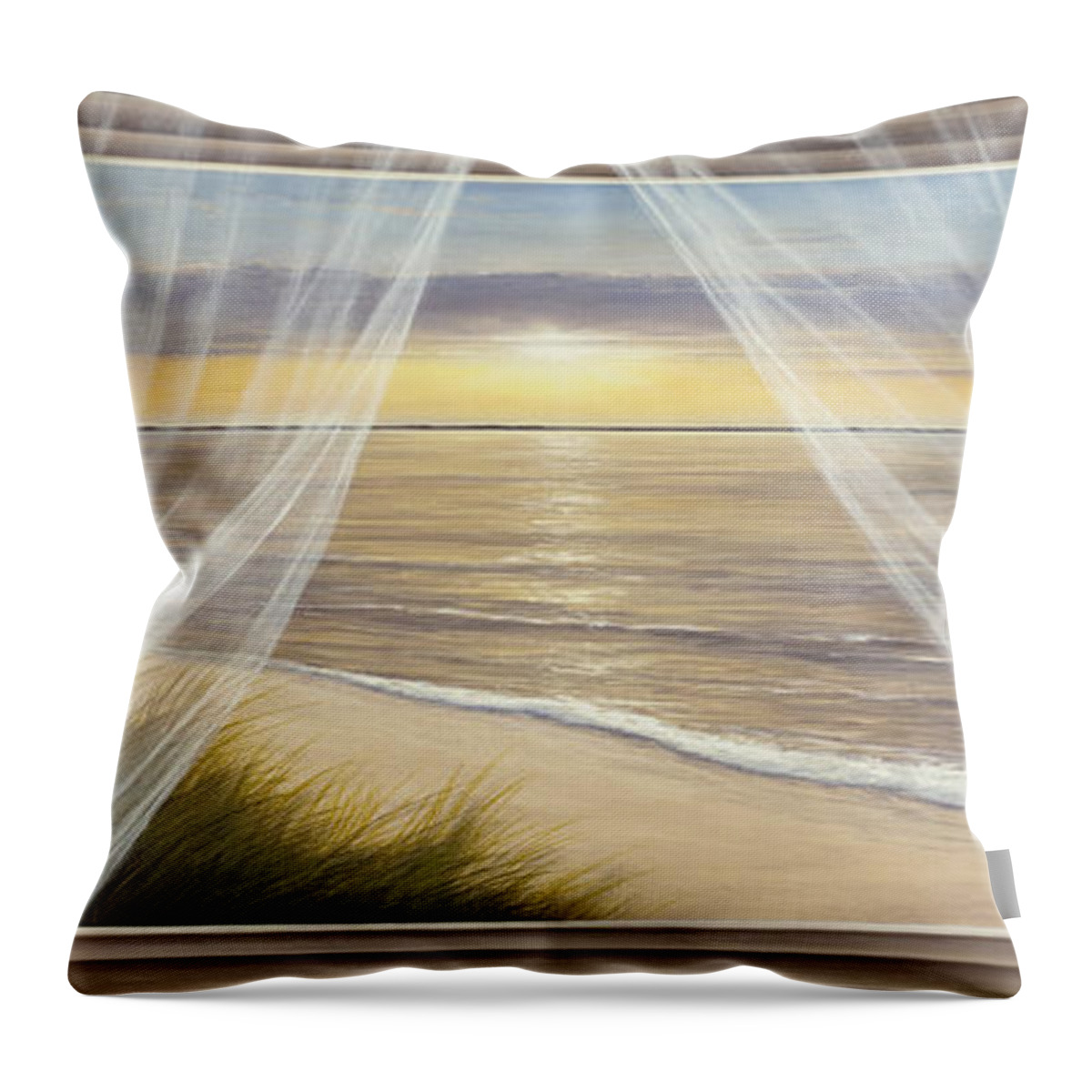 Panoramic Canvas Prints Throw Pillow featuring the painting Warm Breeze Panoramic View by Diane Romanello