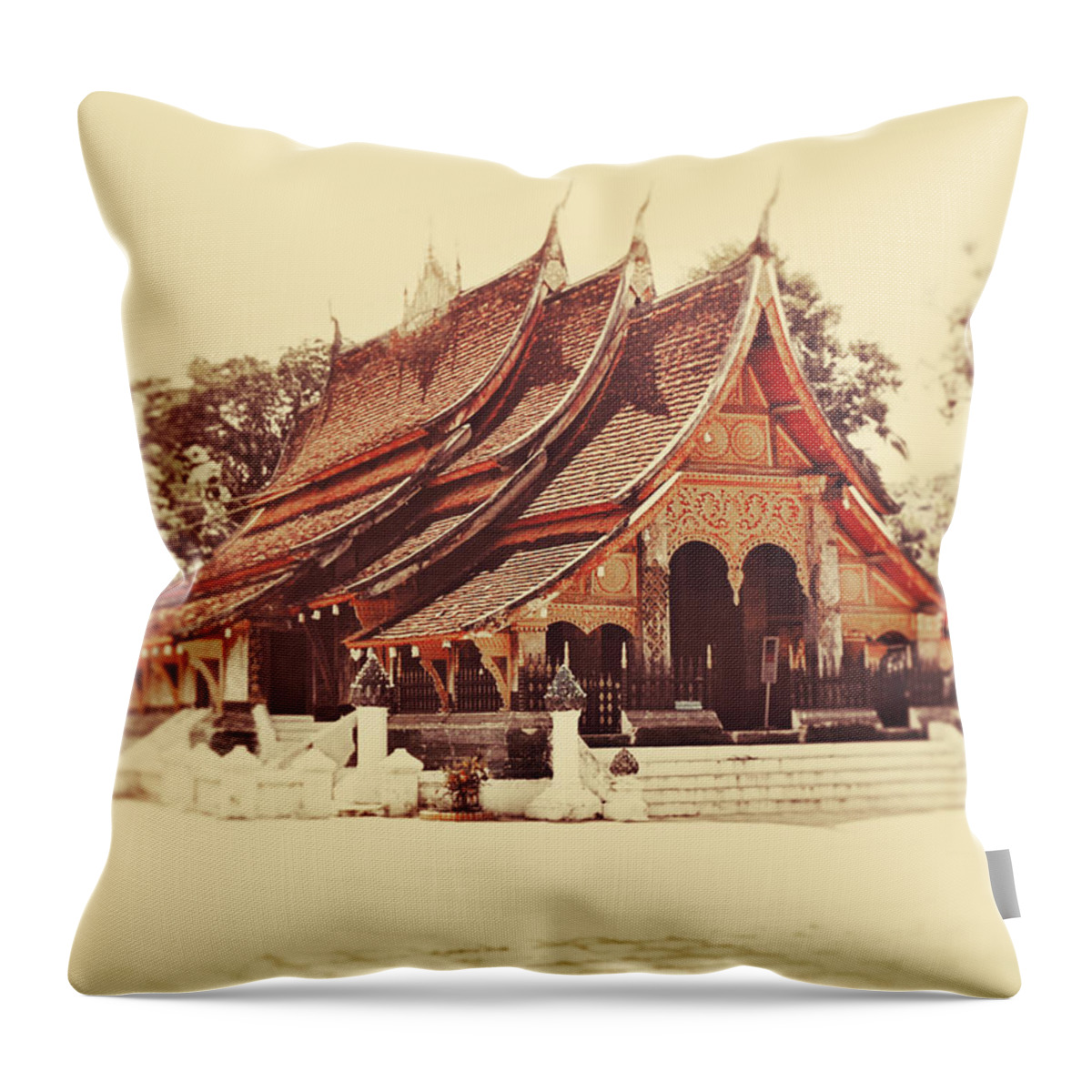Travel Throw Pillow featuring the photograph Wat Xieng Thong by Studio Yuki