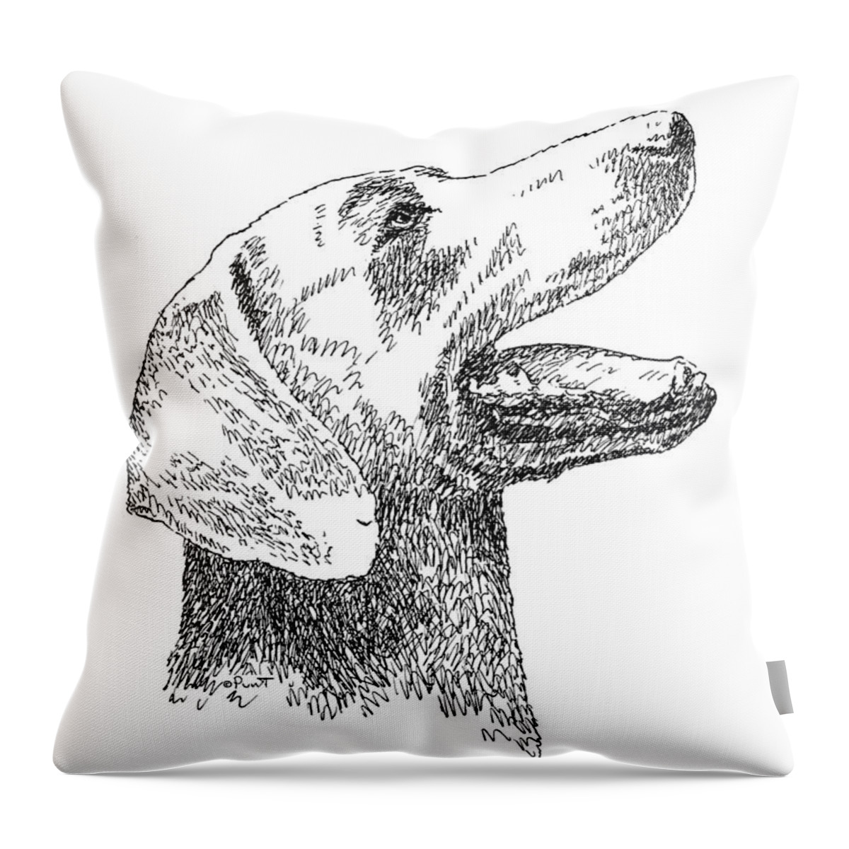 Weimaraner Throw Pillow featuring the drawing Weimaraner-Drawing by Gordon Punt