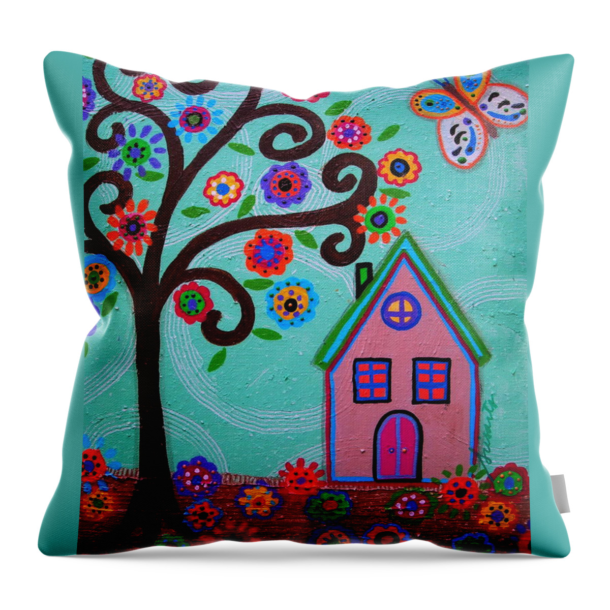 Tree Throw Pillow featuring the painting Whimsyland by Pristine Cartera Turkus