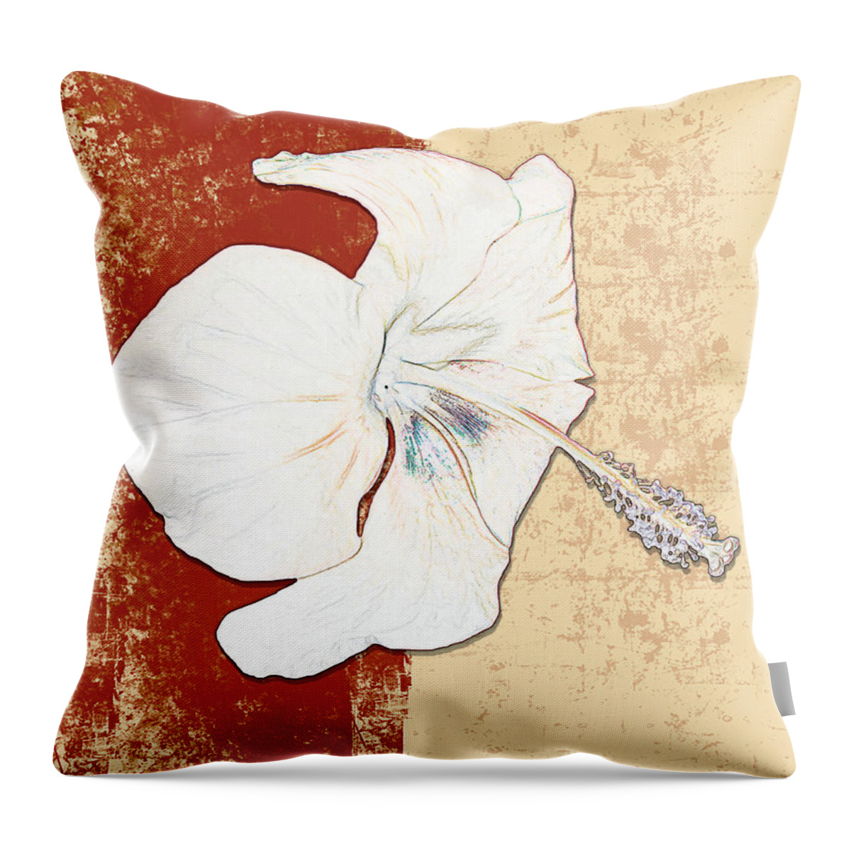Beige Throw Pillow featuring the digital art White Flower by Milena Ilieva