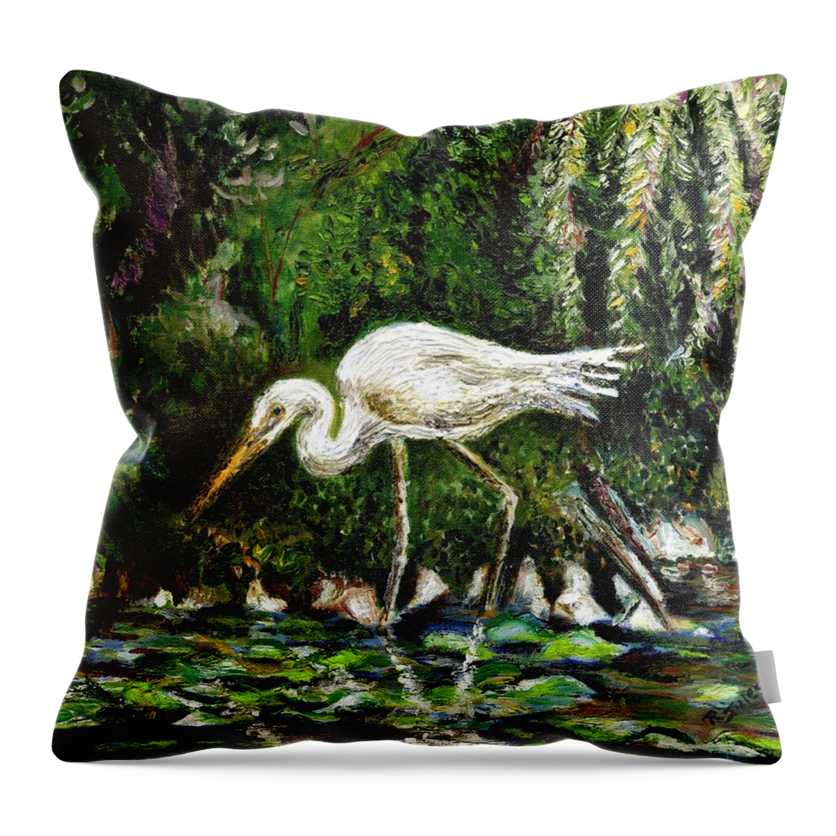 Landscape Throw Pillow featuring the painting White Heron by Richard Jules