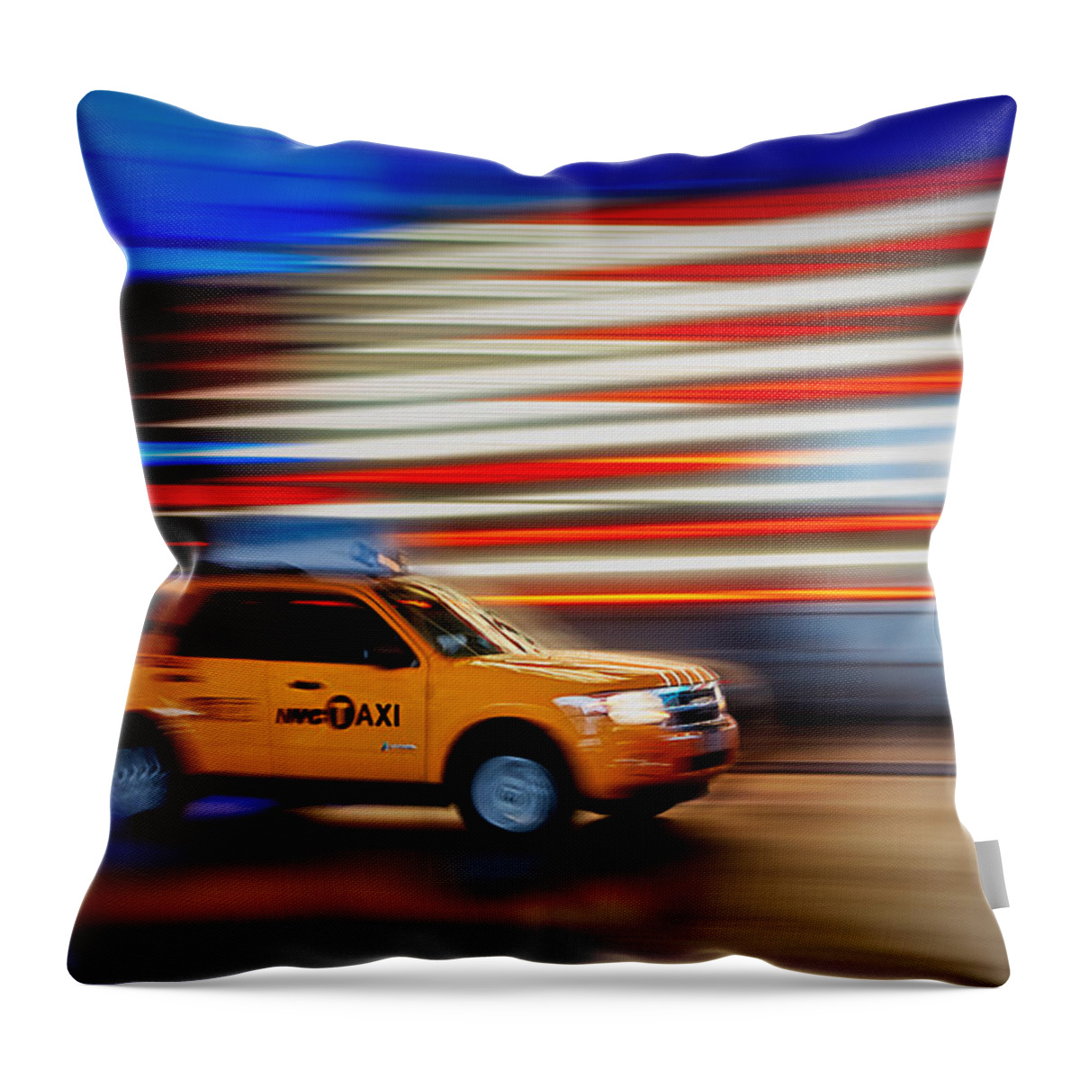 New York City Taxi Throw Pillow featuring the photograph Whizzing Along by Susan Candelario