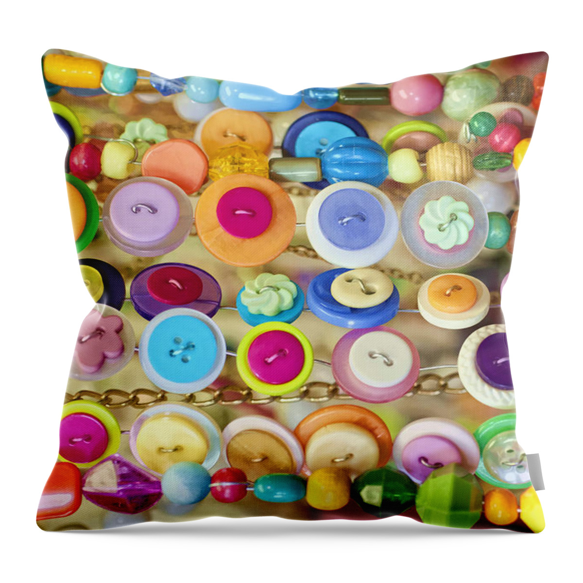 Button Art Throw Pillow featuring the photograph Who Has the Bottons by Susan Stone
