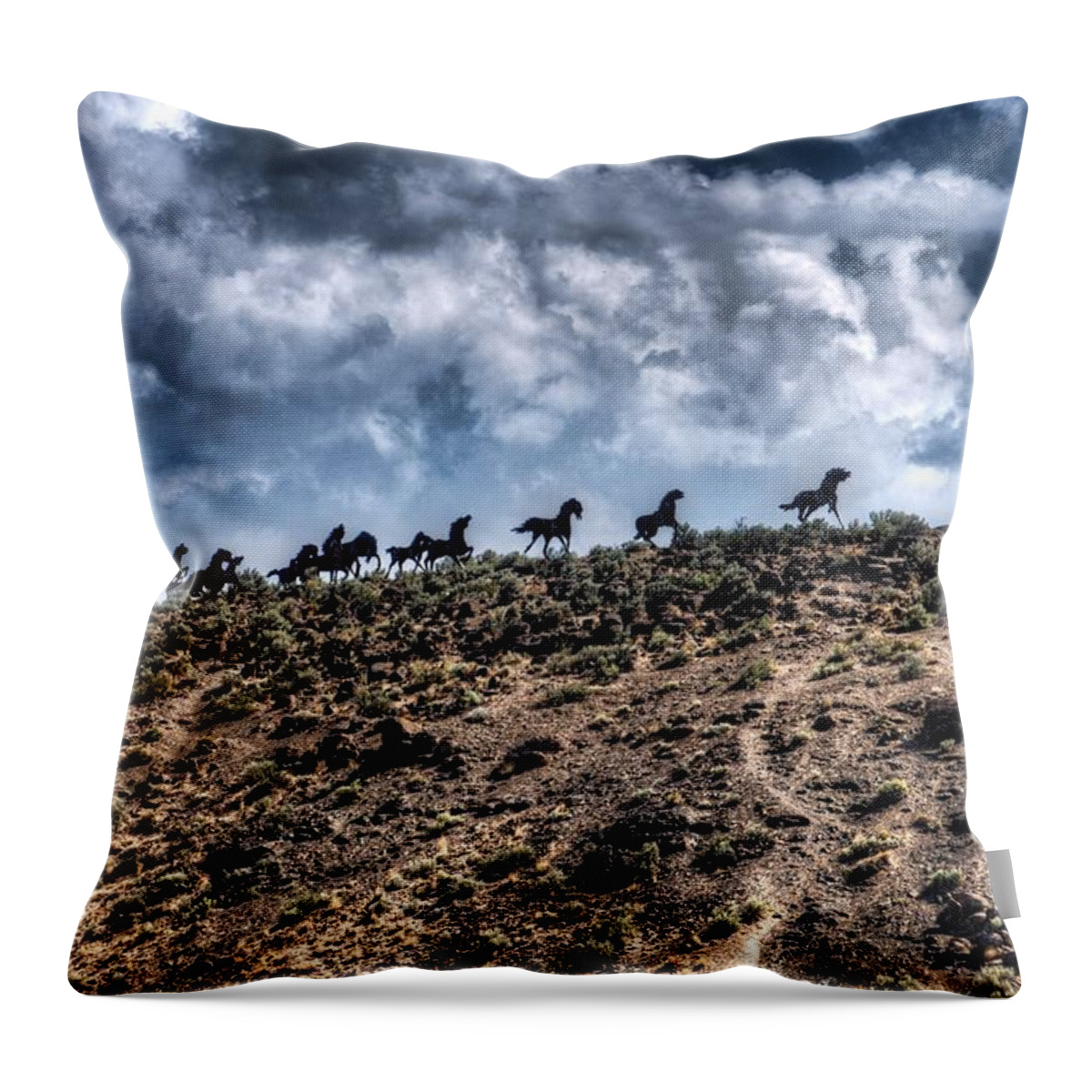 Horse Throw Pillow featuring the photograph Wild Horses Monument by Spencer McDonald