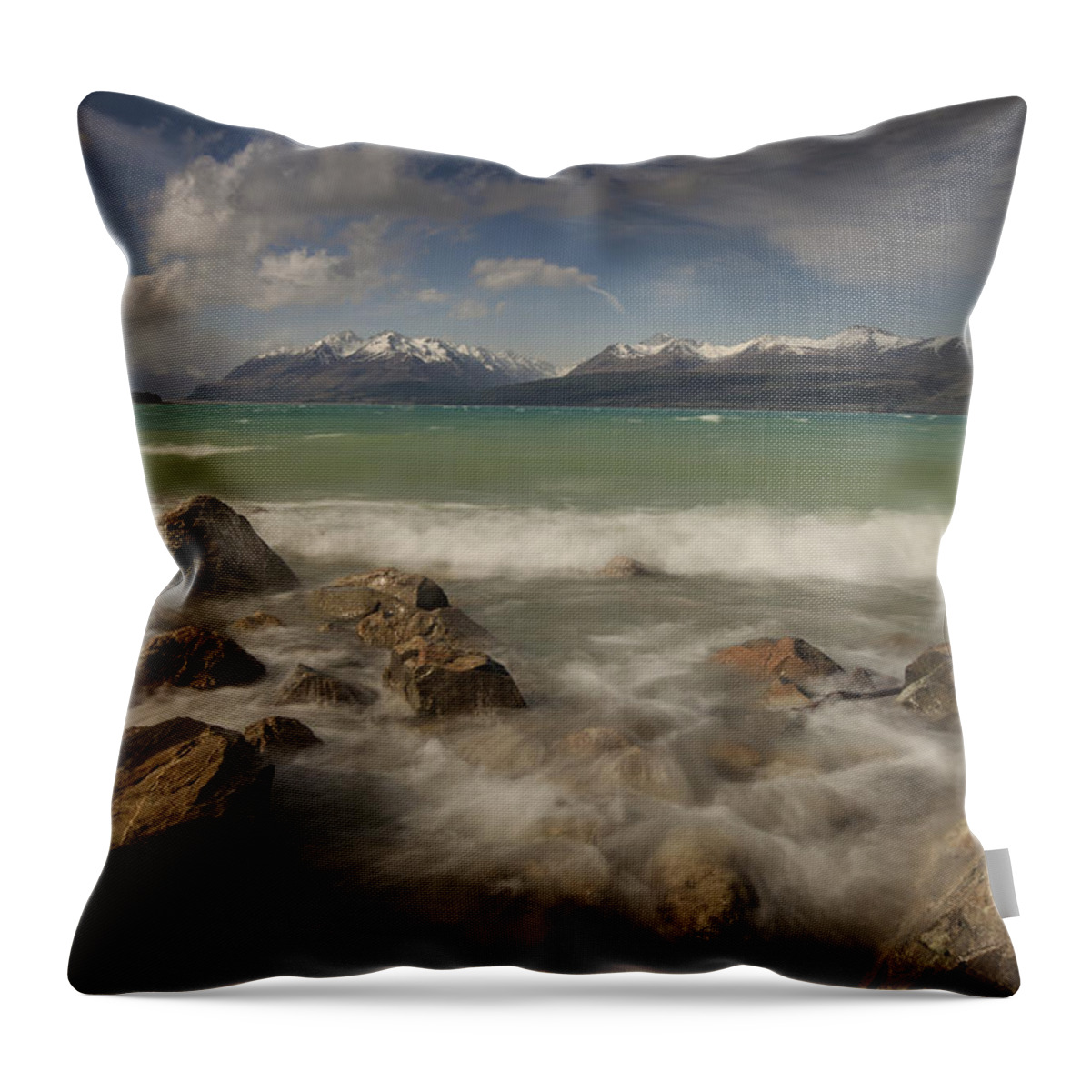 00498849 Throw Pillow featuring the photograph Wind Storm On Lake Pukaki by Colin Monteath