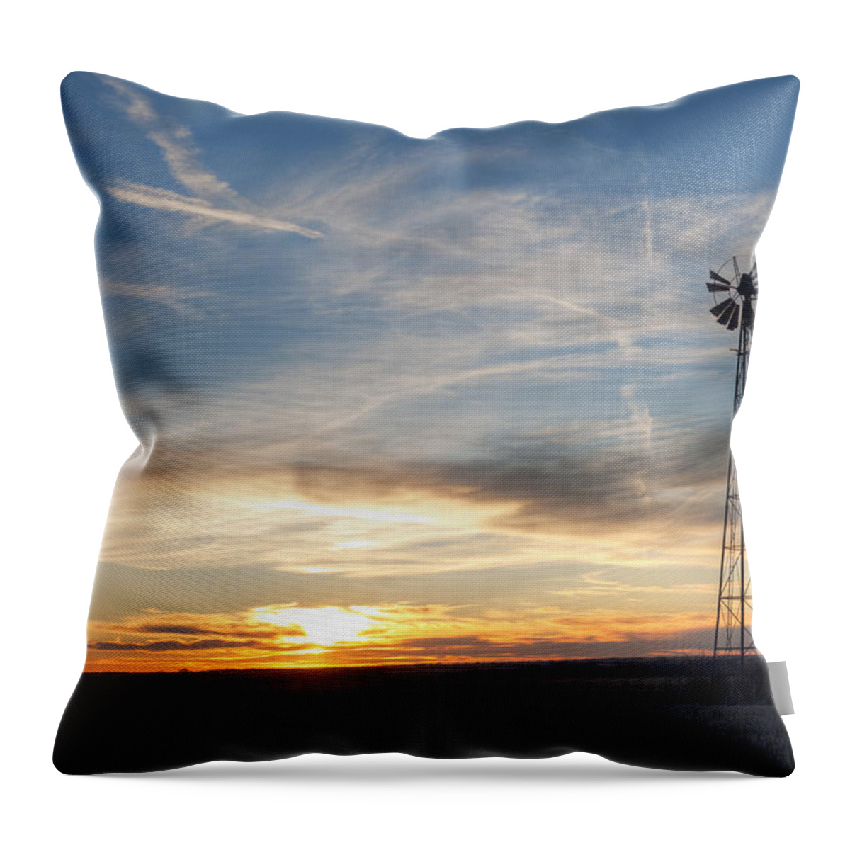 Sunset Throw Pillow featuring the photograph WIndmill and Sunset by Art Whitton