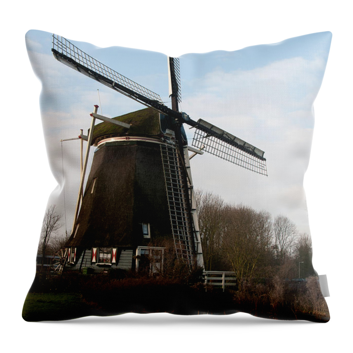 Amsterdam Throw Pillow featuring the digital art Windmill in Amsterdam by Carol Ailles