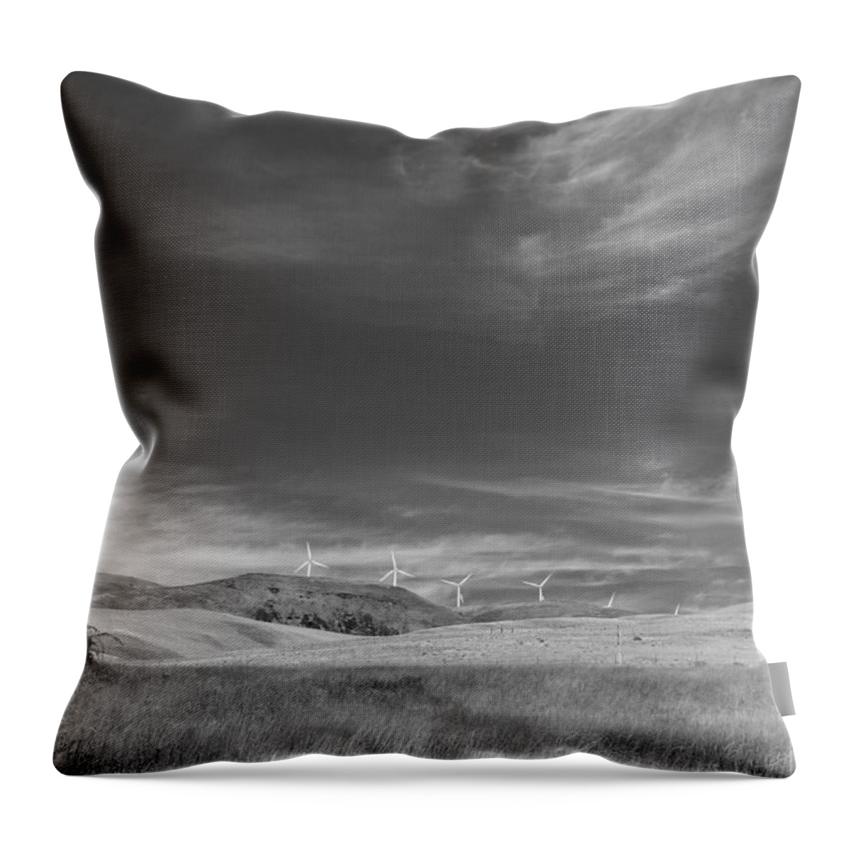 Landscape Throw Pillow featuring the photograph Windmills in the Distant Hills by Kathleen Grace