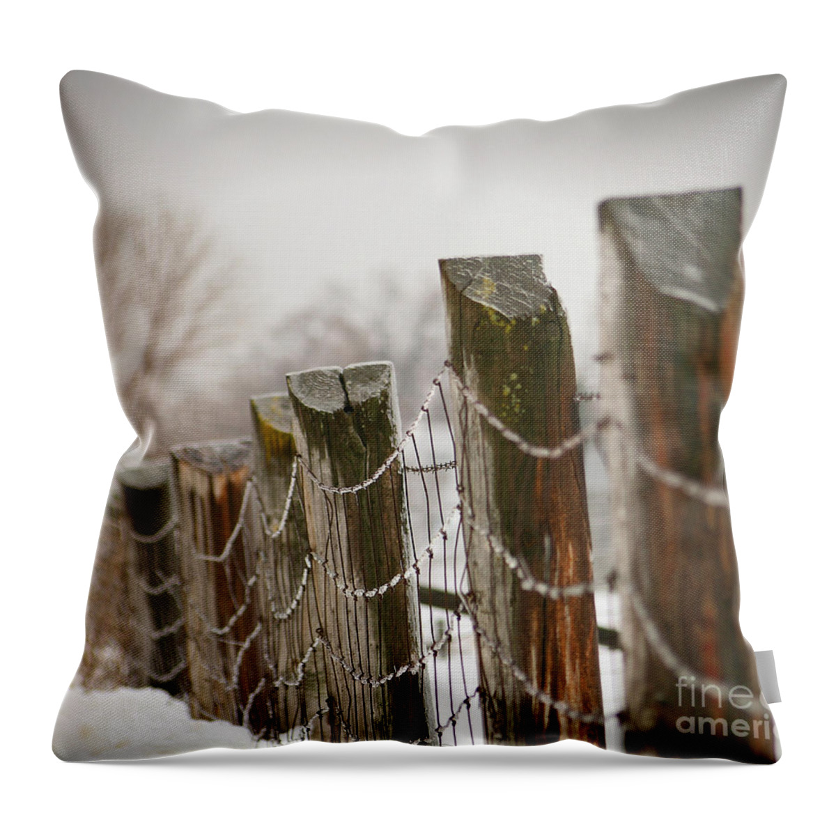 Cloud Throw Pillow featuring the photograph Winter fence by Sandra Cunningham