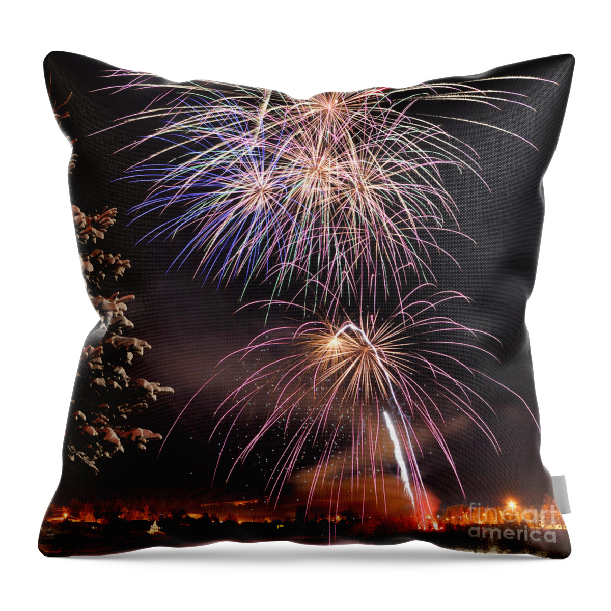 Fireworks Throw Pillow featuring the photograph Winter Solstice Fireworks by Gary Whitton