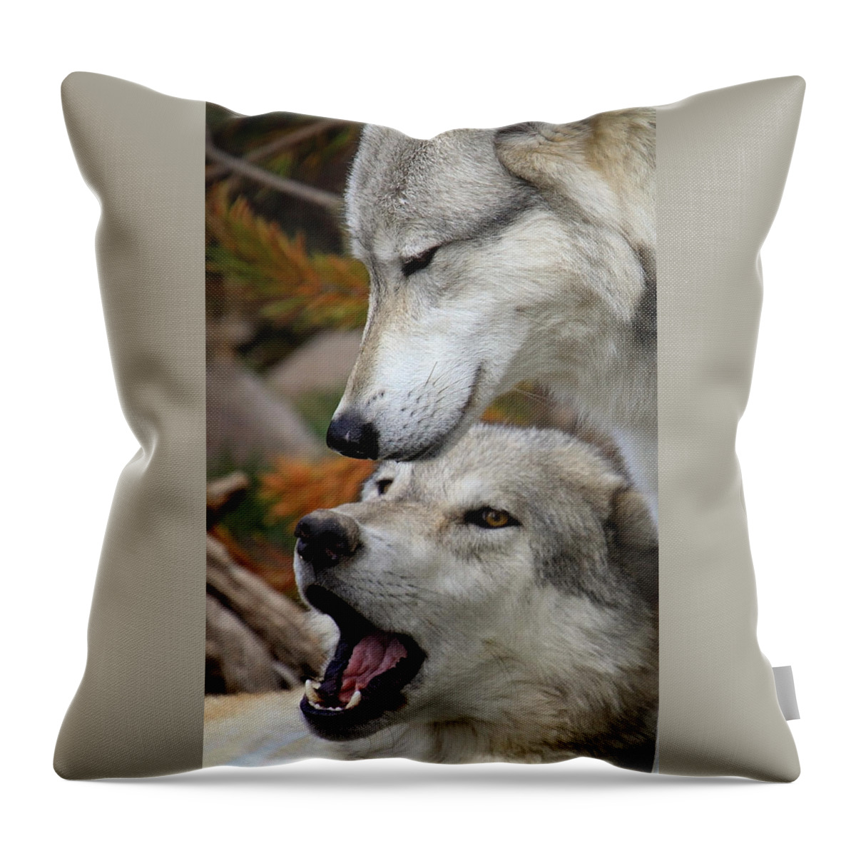 Wolf Art Throw Pillow featuring the photograph Wolf Talk by Steve McKinzie
