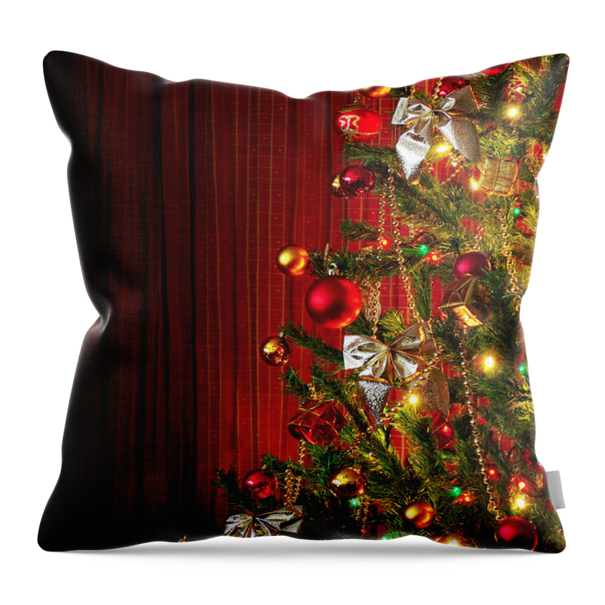 Artificial Throw Pillow featuring the photograph Xmas tree on red by Carlos Caetano