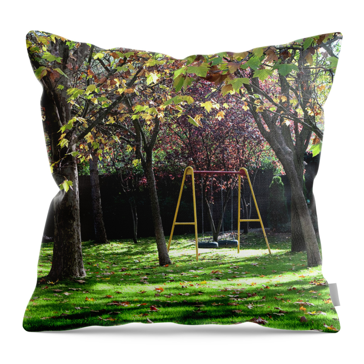 Madrid Throw Pillow featuring the photograph Yellow Swingset by Lorraine Devon Wilke