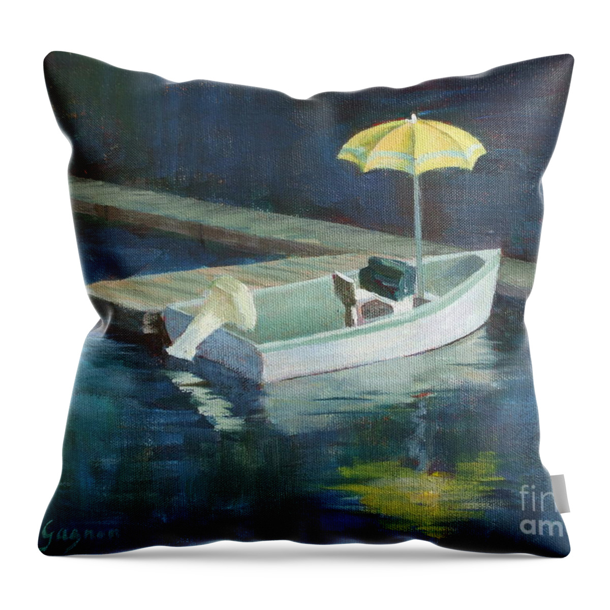 Outdoors Throw Pillow featuring the painting Yellow Umbrella by Claire Gagnon