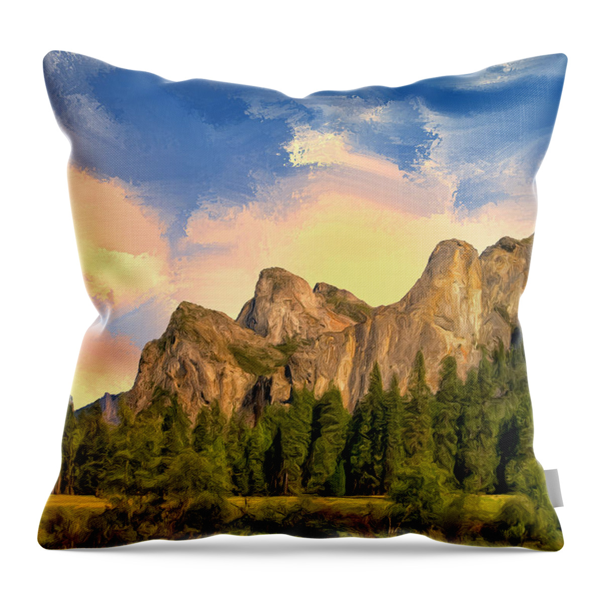Yosemite Throw Pillow featuring the painting Yosemite Valley Morning by Dominic Piperata
