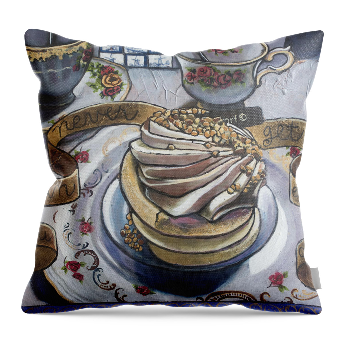 Dessert Throw Pillow featuring the painting You Can Never Get Enough of Me by Pauline Lim