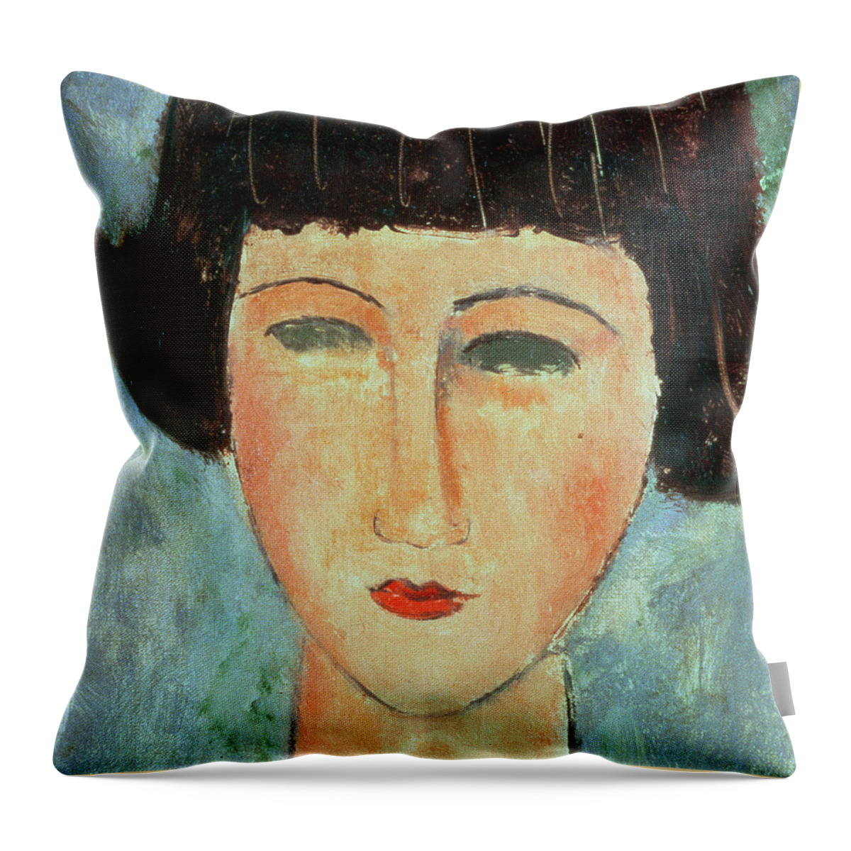 Portrait; Female; Girl; Face; Close-up Throw Pillow featuring the painting Young Brunette by Modigliani