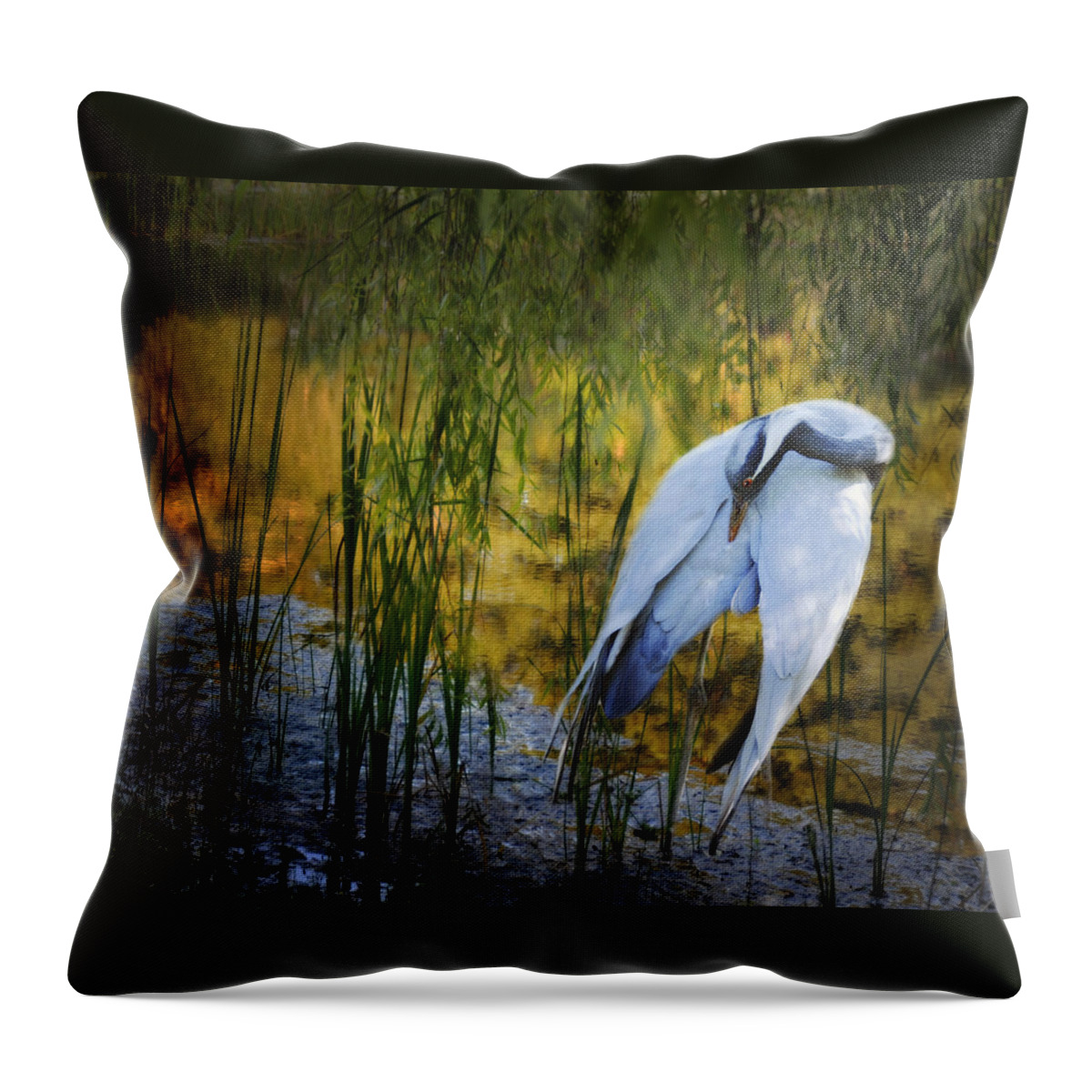 Crane Throw Pillow featuring the photograph Zen Pond by Melinda Hughes-Berland