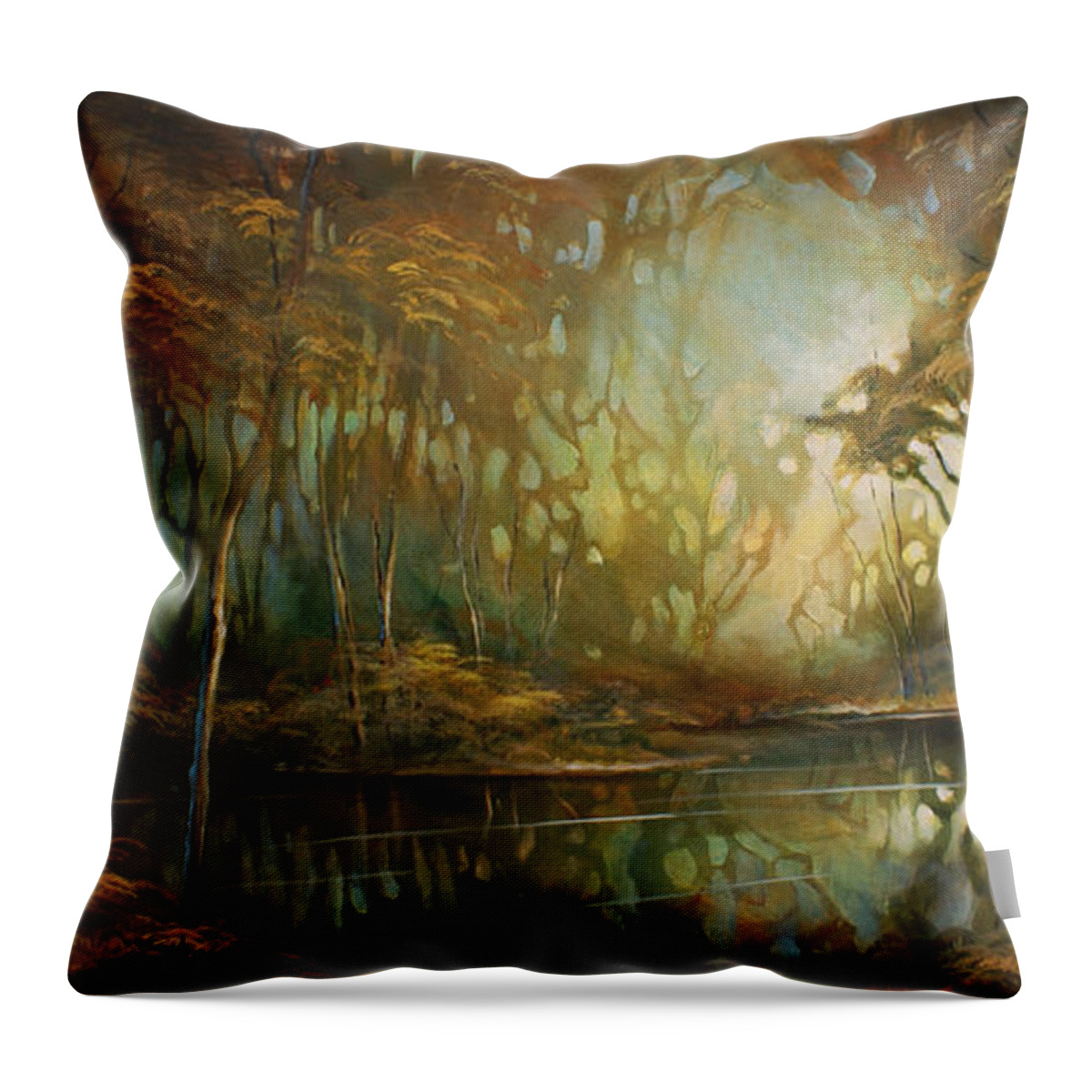 Landscape Throw Pillow featuring the painting ' Eden ' by Michael Lang