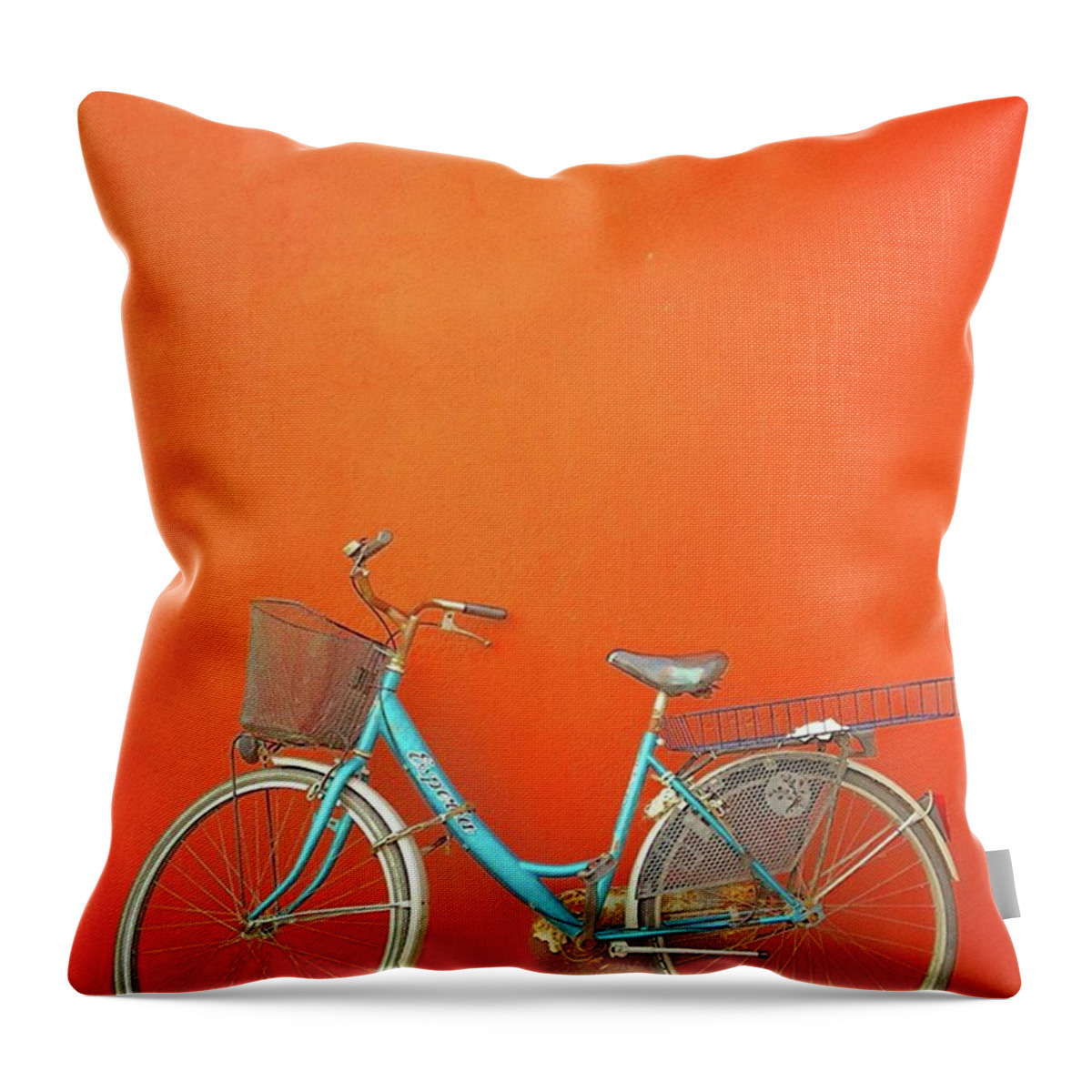 Bike Throw Pillow featuring the photograph Blue bike in Burano Italy by Anne Hilde Lystad