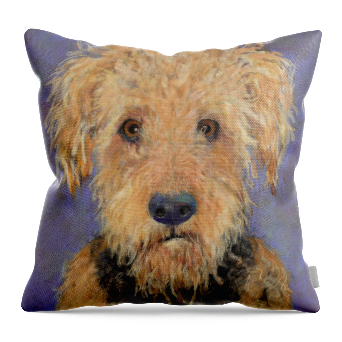 Airdale Throw Pillow featuring the painting DJ by Pat Saunders-White