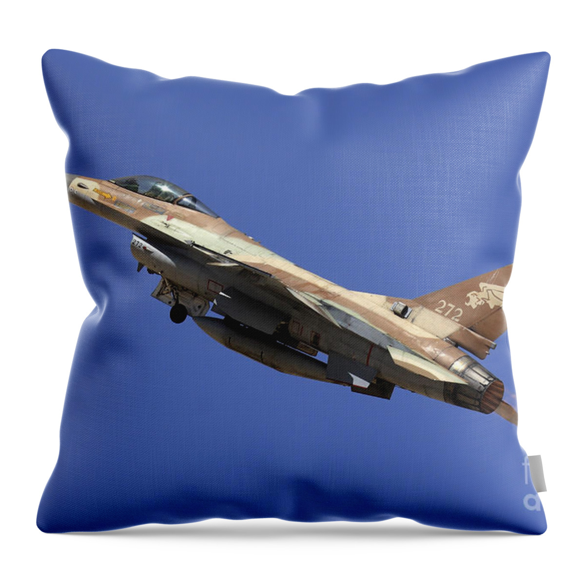 Aircraft Throw Pillow featuring the photograph IAF F-16A Fighter jet on blue sky by Nir Ben-Yosef