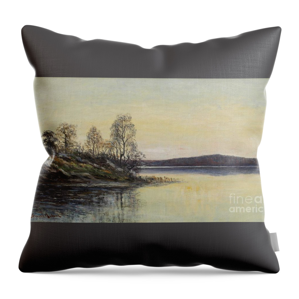 Severin Nilson (swedish Throw Pillow featuring the painting Insjolandskap by MotionAge Designs