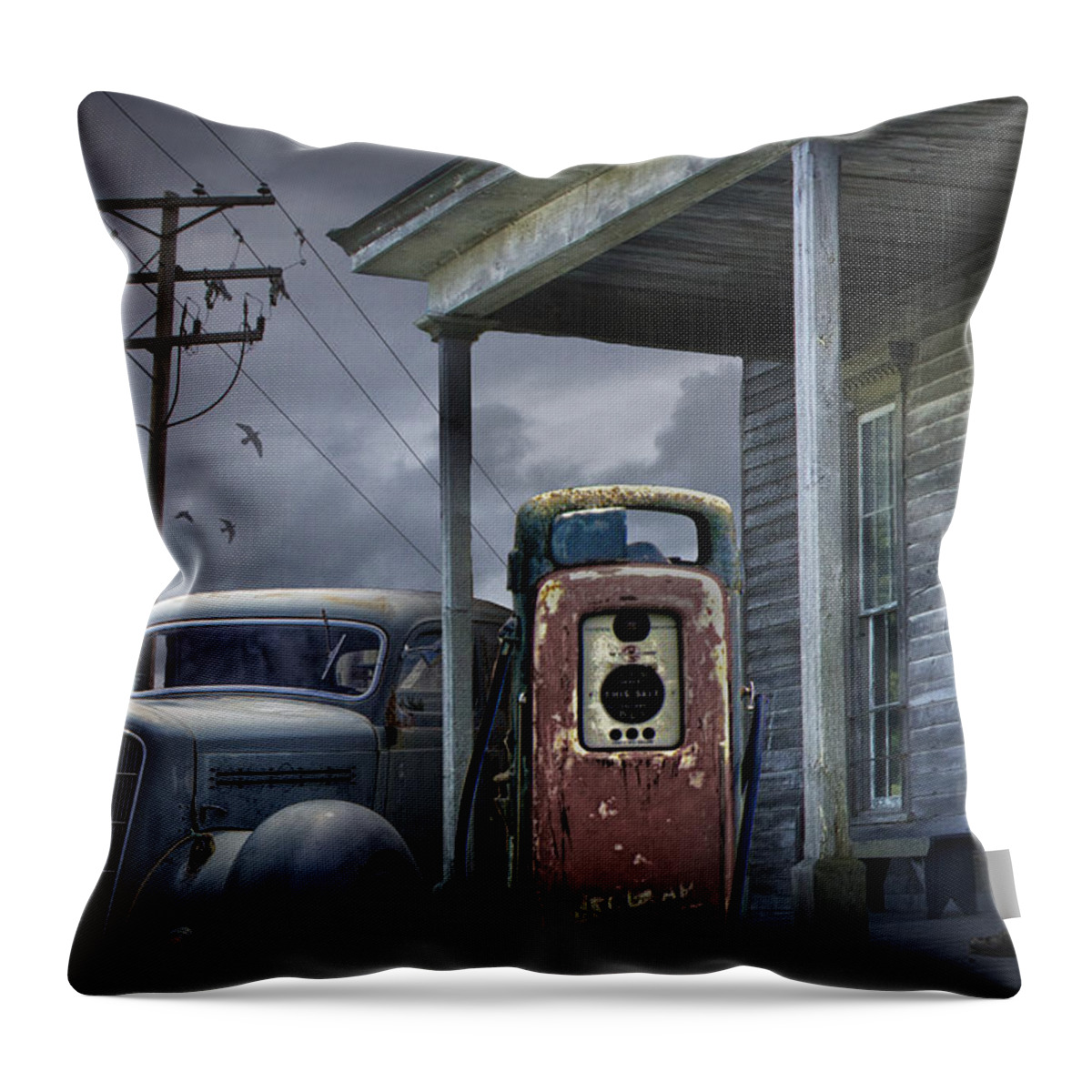 Art Throw Pillow featuring the photograph Man lost in thought by the Vintage Gas Station by Randall Nyhof