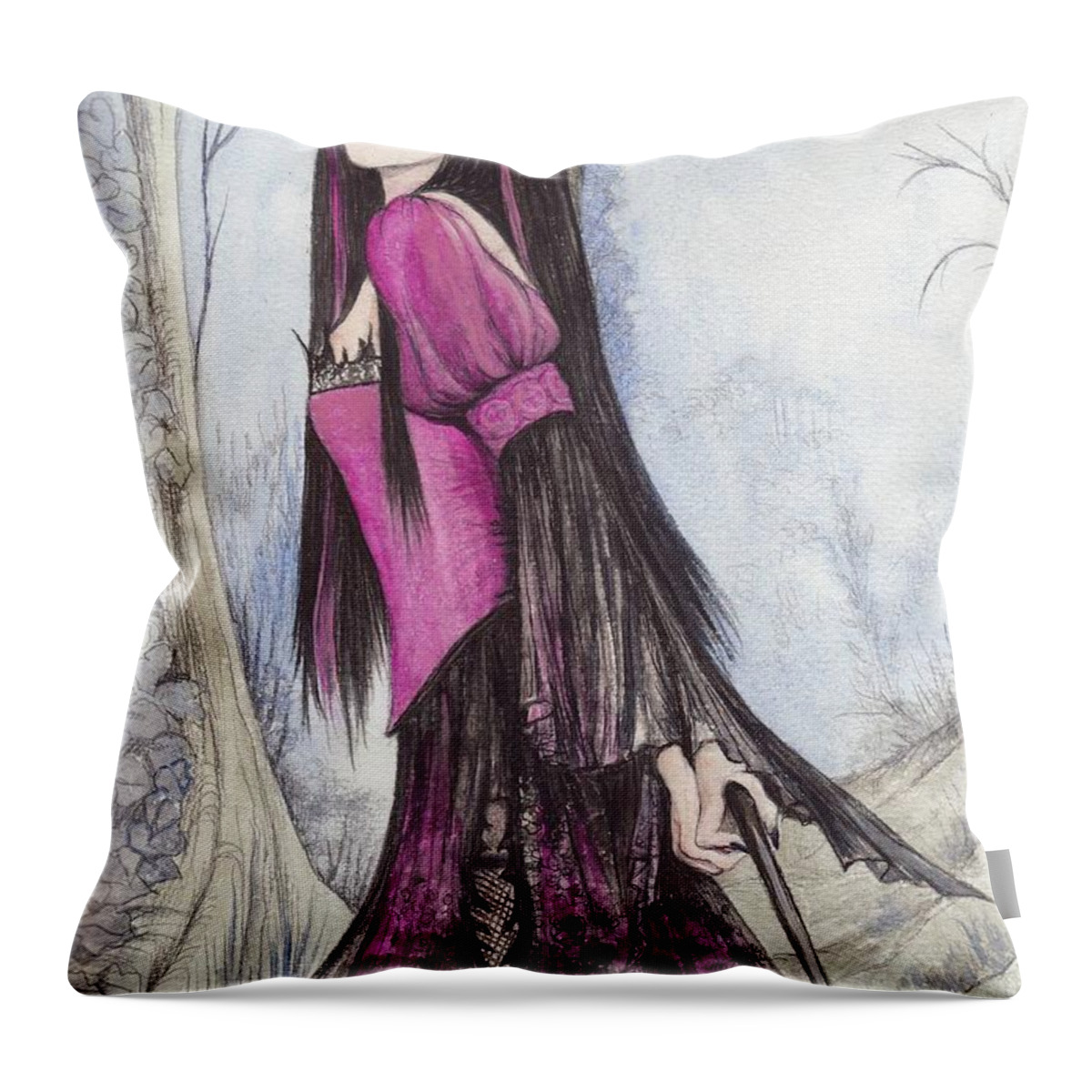 Witch Throw Pillow featuring the painting Mis Witch by Morgan Fitzsimons