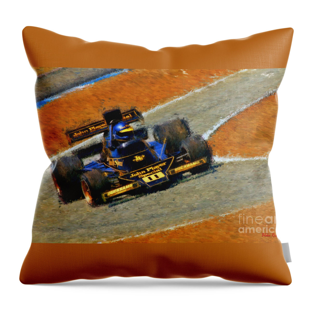  Ronnie Peterson Throw Pillow featuring the photograph Ronnie Peterson's 1974 JPS Lotus by Blake Richards