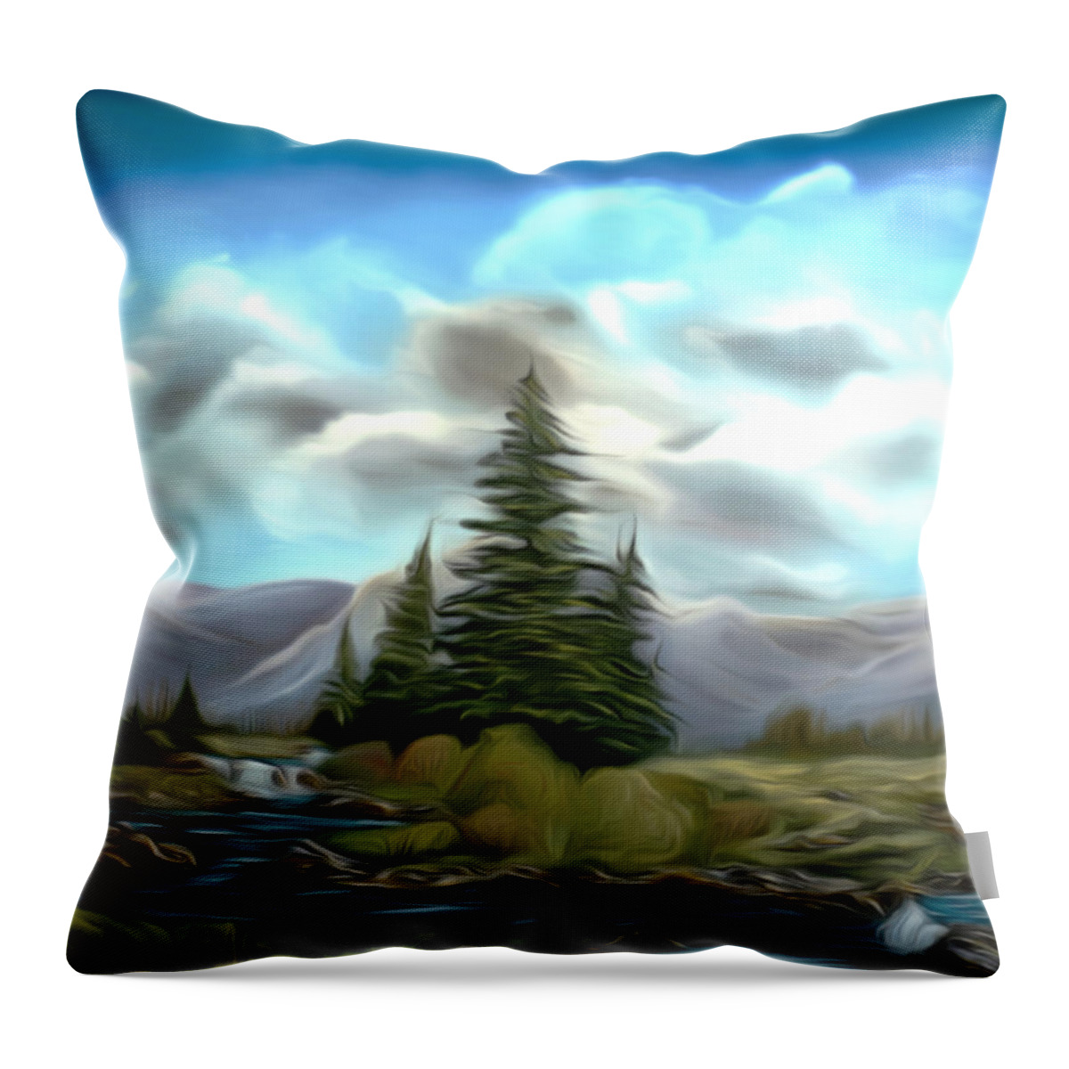 Black Creek Throw Pillow featuring the painting Serpentine Creek Dreamy Mirage by Claude Beaulac
